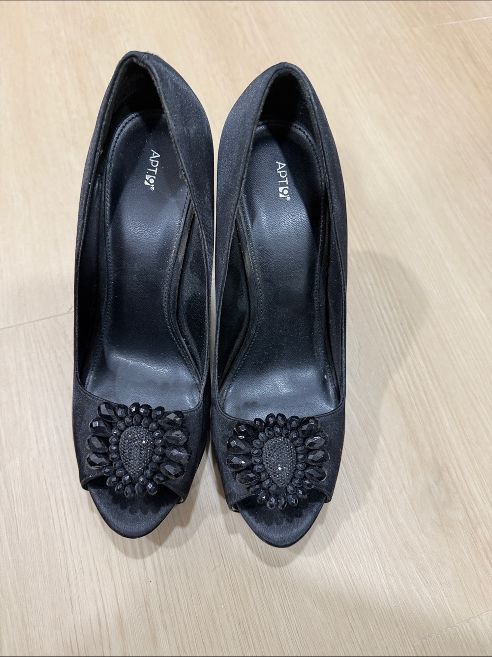Apt. 9 Black Satin Jeweled Peep-Toe Pumps